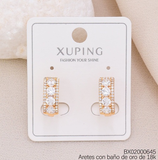[BX02000645] ARETES BAÑO DE ORO 18K. XUPING HUGGIES ZIRC. RD. (X.JL)