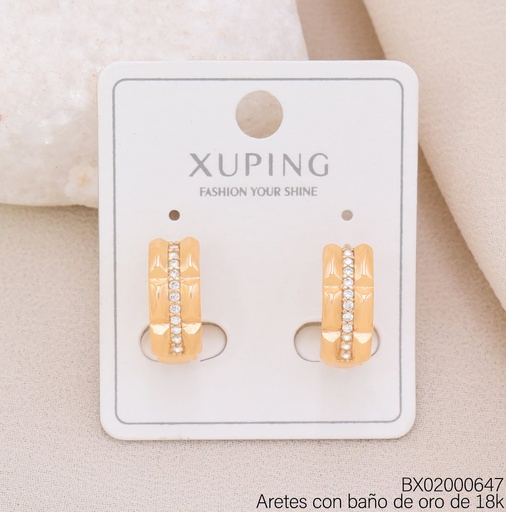 [BX02000647] ARETES BAÑO DE ORO 18K. XUPING  RECTANGULOS/ LINEA ZIRC. CENTRO (X.JL)