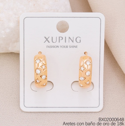 [BX02000648] ARETES BAÑO DE ORO 18K. XUPING  ZIRC. ESTRELLAS/ OV. (X.JL)
