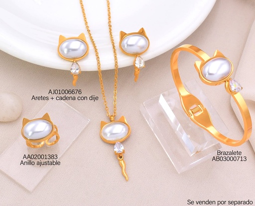 [AB03000713] BRAZALETE GATO/PERLA GRIS 12896AJIA-308