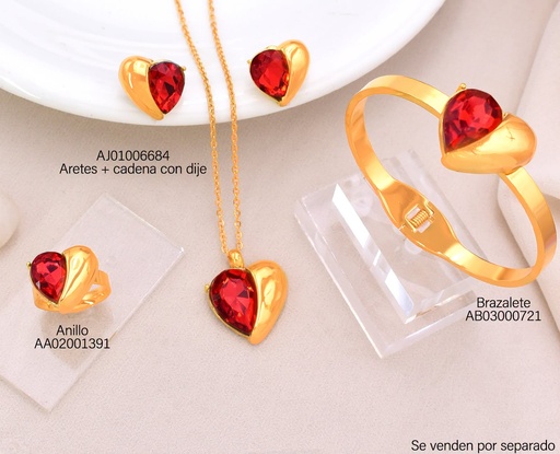 [AA02001391] ANILLO CORAZON MITAD DOR./ MITAD ROJO 12876AJIA-308