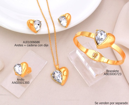 [AA02001393] ANILLO CORAZON MITAD DOR./ MITAD CRISTAL 12875AJIA-308