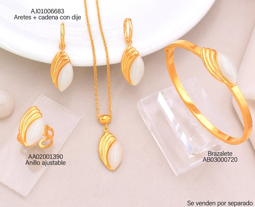 [AB03000720] BRAZALETE OVALO BLANCO/LINEAS DOR VERT. 12759AJIA-308