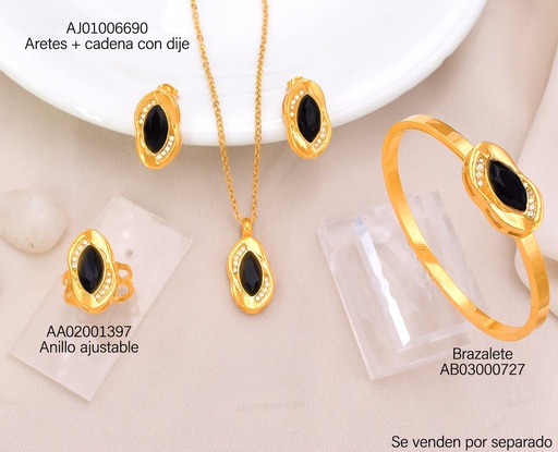 [AB03000727] BRAZALETE OVALADO PIEDRA NEGRO/ZIRCONIA CRISTAL 12775