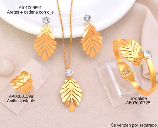 [AB03000728] BRAZALETE HOJA DOR ZIRCONIA CRISTAL 11674