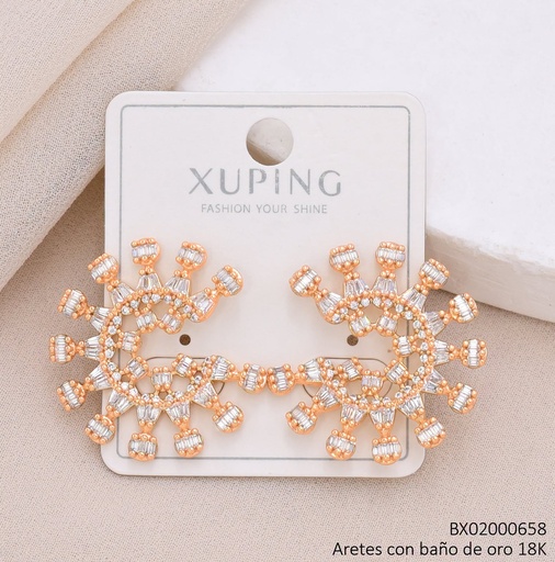 [BX02000658] ARETES BAÑO DE ORO 18K XUPING GRANDES C ZIRCONIA RECTANGULAR CRISTAL (X.JL)