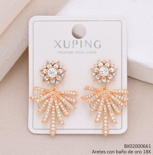 [BX02000661] ARETES BAÑO DE ORO FLOR OV-CRISTAL COLGANTES (X.JL) XUPING