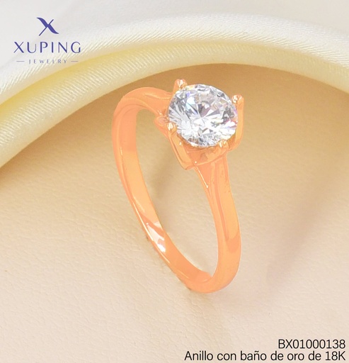 [BX01000138] ANILLO BAÑO DE ORO 18K XUPING PIEDRA REDONDA CRISTAL (X.JL)