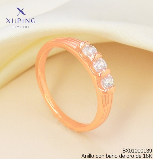 [BX01000139] ANILLO BAÑO DE ORO 18K XUPING 3 ZIRC. CRISTAL (X.JL)