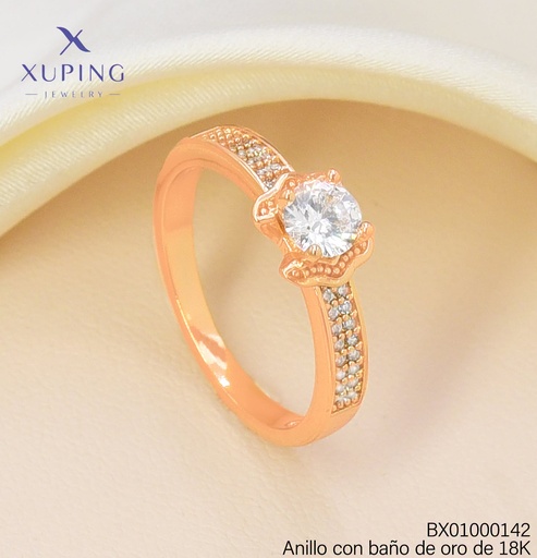 [BX01000142] ANILLO BAÑO DE ORO 18K XUPING RD ZIRC. CRISTAL (X.JL)