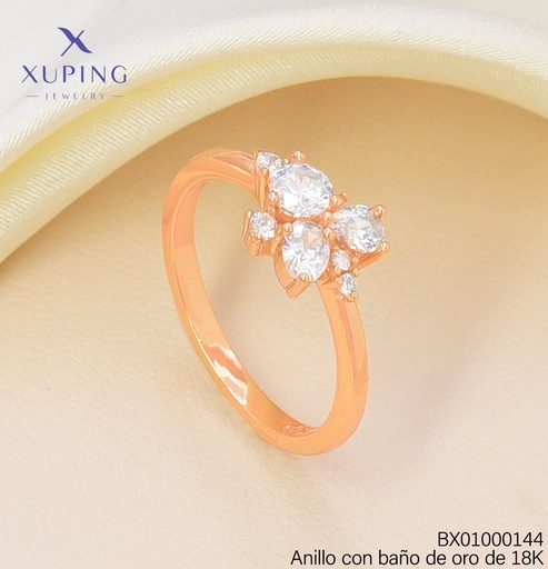 [BX01000144] ANILLO BAÑO DE ORO 18K XUPING 3 OV/ZIRC. CRISTAL (X.JL)