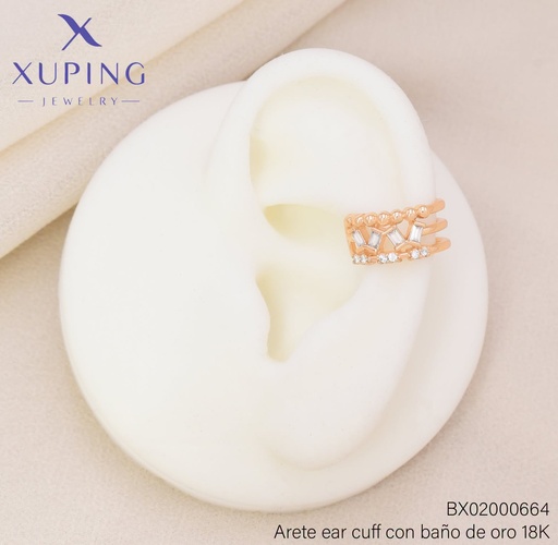 [BX02000664] EAR CUFF 3 LINEAS HORIZONTAL RECT. CRISTAL (X.JL) XUPING