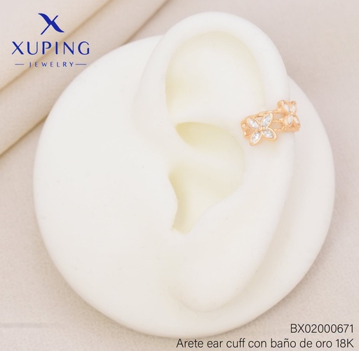 [BX02000671] EAR CUFF 2 FLOR 4 PETALOS CRISTALES (X.JL) XUPING