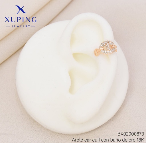 [BX02000673] EAR CUFF BAÑO DE OR 18K XUPING OVALO LINEA CENTRO CRISTAL (X.JL)
