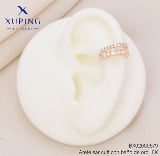[BX02000679] EAR CUFF BAÑO DE ORO 18K XUPING 2 LINEA HORIZONTAL CUADRO/ZIRCONIA CRISTAL