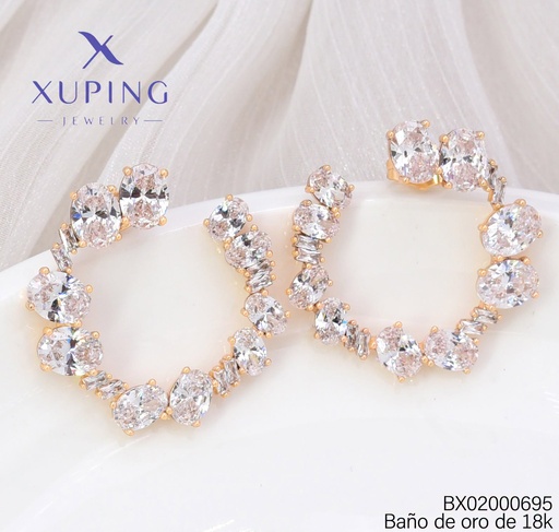 [BX02000695] ARETES BAÑO DE ORO 18K XUPING "U"ZIRC. OV. CRISTAL (X.JL)
