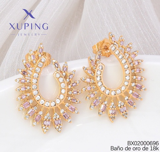[BX02000696] ARETES BAÑO DE ORO 18K. XUPING "J" ZIRC ROSA/CRISTAL (X.JL)