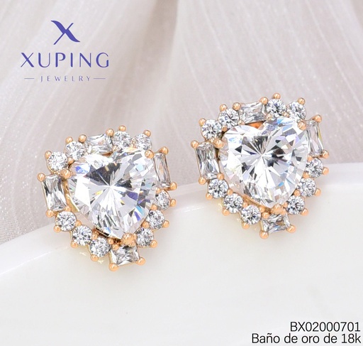 [BX02000701] ARETES BAÑO DE ORO 18K XUPING CORAZON ZIRC. (X.JL)