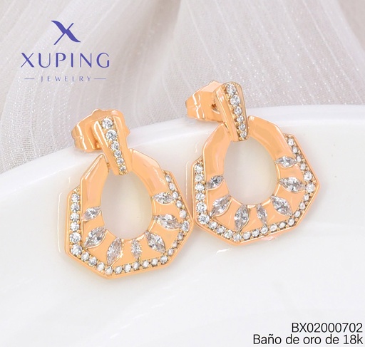 [BX02000702] ARETES BAÑO DE ORO 18K. XUPING LINEA/OVALO IRREG. ZIRC. (X.JL)