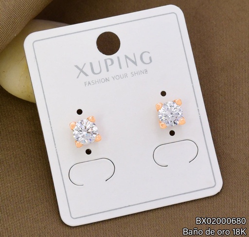 [BX02000680] ARETES TOPITOS BAÑO DE ORO 18K XUPING ZIRC. RD CRISTAL (X.JL)