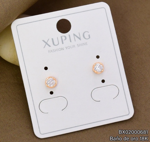 [BX02000681] ARETES TOPITO BAÑO DE ORO 18K XUPING ZIRC. RD PQ CRISTAL (X.XJL)