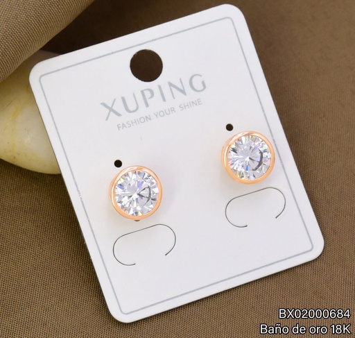 [BX02000684] ARETES TOPITOS BAÑO DE ORO 18K XUPING ZIRC. RD CRISTAL (X.JL)