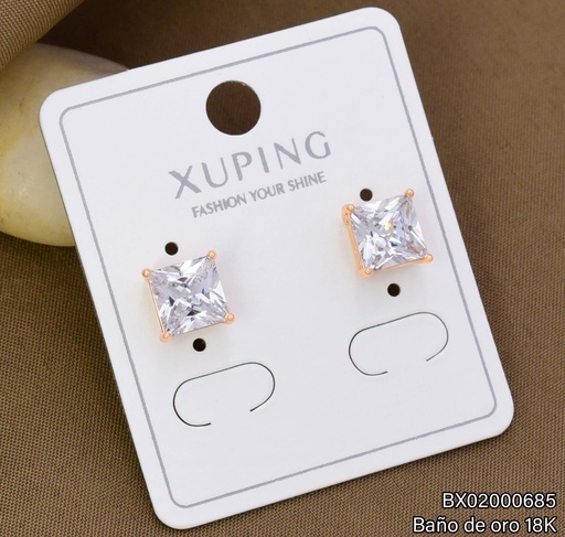 [BX02000685] ARETES TOPITO BAÑO DE ORO 18K XUPING ZIRC. CD. CRISTAL (X.JL)