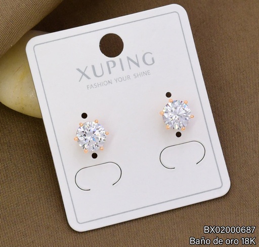 [BX02000687] ARETES TOPITOS BAÑO DE ORO 18K XUPING ZIRC. RD CRISTAL (X.JL)