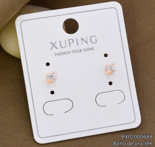 [BX02000688] ARETES TOPITO BAÑO DE ORO 18K XUPING ESTRELLA/ZIRC. RD CRISTAL (X.JL)