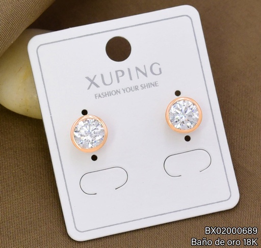 [BX02000689] ARETES TOPITOS BAÑO DE ORO 18K XUPING ZIRC. RD CRISTAL (X.JL)