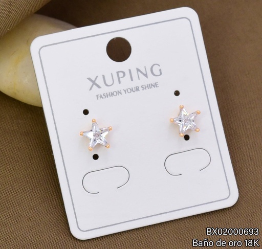 [BX02000693] ARETES TOPITOS BAÑO DE ORO 18K XUPING ESTRELLA ZIRC. CRISTAL (X.JL)