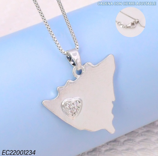 [EC22001234] CADENA AJUSTABLE VENECIANA DIJE MAPA NICARAGUA CORAZON ZIRC. PLAT G201-841