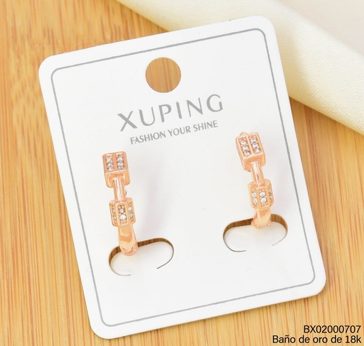 [BX02000707] ARETES HUGGIES BAÑO DE ORO 18K XUPING 2 RECT. ZIRC. (X.JL)