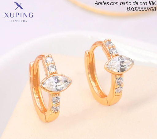 [BX02000708] ARETES HUGGIES BAÑO DE ORO 18K XUPING OV. HORIZ. ZIRC.ZEMY2-0027 (X.JL)