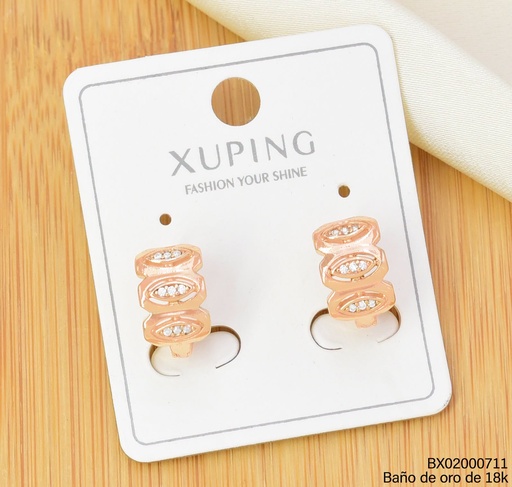 [BX02000711] ARETES HUGGIES BAÑO DE ORO 18K XUPING 3 OV. ZIRC. (X.JL)