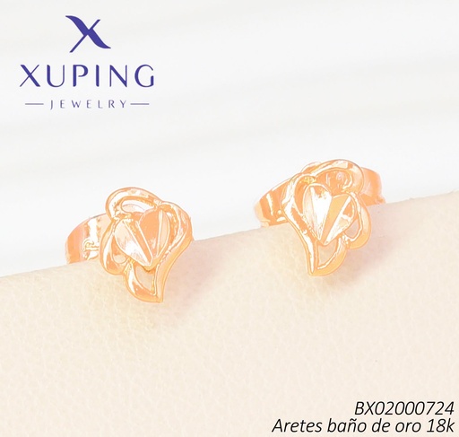 [BX02000724] ARETES BAÑO DE ORO 18K XUPING CROQUI/CORAZON (X.JL)
