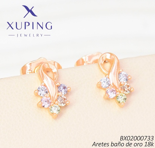 [BX02000733] ARETES BAÑO DE ORO 18K XUPING VUELTA C/5 ZIRC.(X.JL)