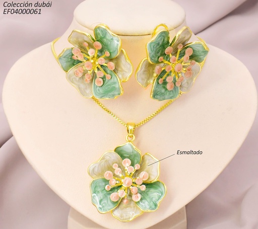[EF04000061] SET DUBAI FLOR GR.VERDE PISTILOS ROSADOS T112749A FD26315(DUB1)