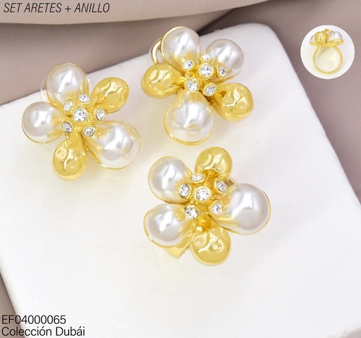 [EF04000065] SET DUBAI ARETES/ANILLO FLOR PERLAS/ZIRC. FD26668 ((DUB1)