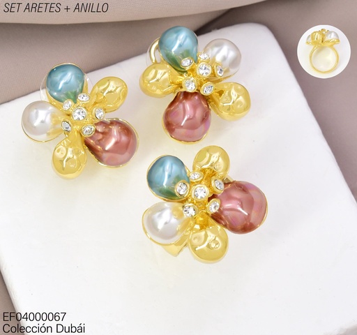 [EF04000067] SET DUBAI ARETES/ANILLO FLOR PERLAS COL/ZIRC.  FD26669 (DUB1)