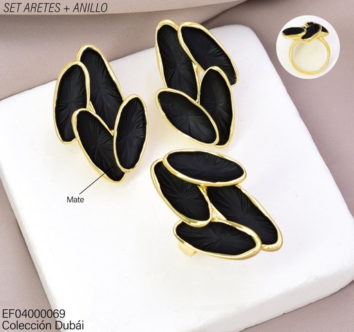 [EF04000069] SET DUBAI ARETES/ANILLO (3) OV. NEGROS FD26252 (DUB1)