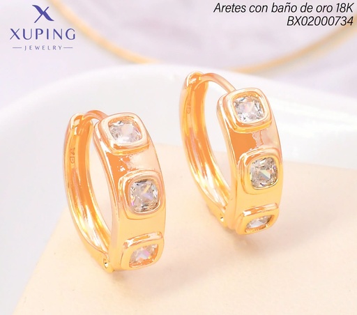 [BX02000734] ARETES HUGGIES BAÑO DE ORO 18K XUPING 3 ZIRC.CD #56(X.JL)