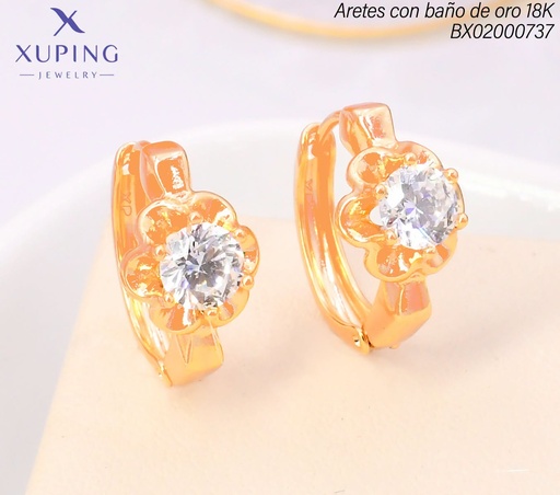 [BX02000737] ARETES HUGGIES BAÑO DE ORO 18K XUPING FLOR C/ZIRC.#94 (X.JL)