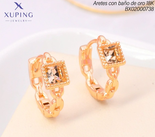 [BX02000738] ARETES HUGGIES BAÑO DE ORO 18K XUPING CADENA/ZIRC.ROSA JESM-8082(X.JL)