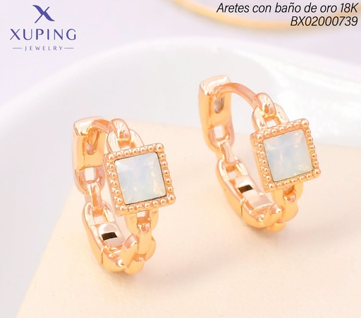 [BX02000739] ARETES HUGGIES BAÑO DE ORO 18K XUPING CADENA/ZIRC.JESM-8082(X.JL)