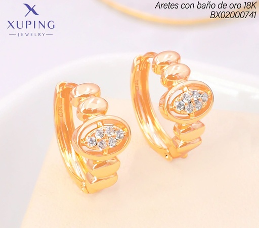 [BX02000741] ARETES HUGGIES BAÑO DE ORO 18K XUPING OV ZIRC.HORIZ. #42(X.JL)