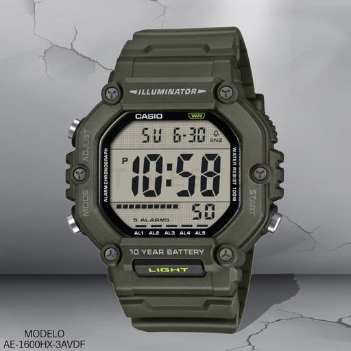 [AE-1600HX-3AVDF] RELOJ CASIO DIGITAL AE-1600HX-3AVDF SILICON VERDE