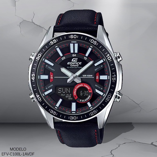 [EFV-C100L-1AVDF] RELOJ  CASIO ANALOGO EFV-C100L-1AVDF CUERO NEGRO