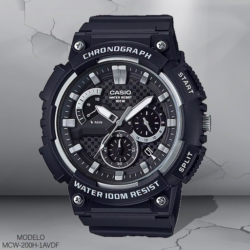 [MCW-200H-1AVDF] RELOJ CASIO ANALOGO MCW-200H-1AVDF RESINA NEGRA