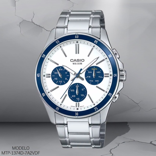 [MTP-1374D-7A2VDF] RELOJ CASIO ANALOGO MTP-1374D-7A2VDF METAL PLAT.